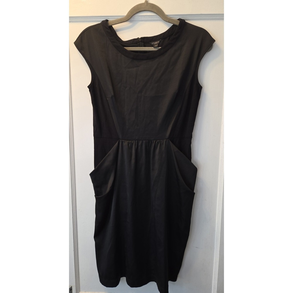 Ann Taylor Mixed Media Little Black Dress. Pockets. Draped Front. 2